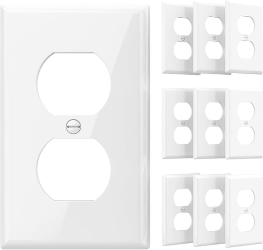 10-Pack Unbreakable 1-Gang Standard Size Duplex Receptacle Wall Plates – Durable Polycarbonate Thermoplastic Electrical Outlet Covers in White
