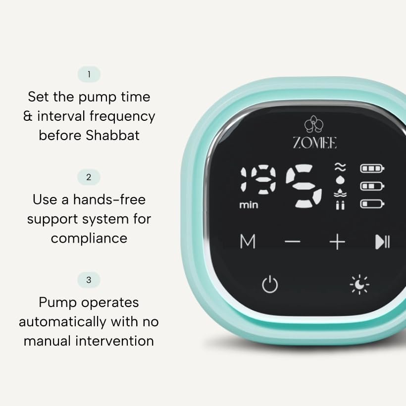Zomee Z2 Double Electric Breast Pump - Shabbat Mode Edition - Portable, Hands Free Pumping Hospital Grade Wearable Breast Pump Including; Silicone Hands Free Collection Cups 8 OZ