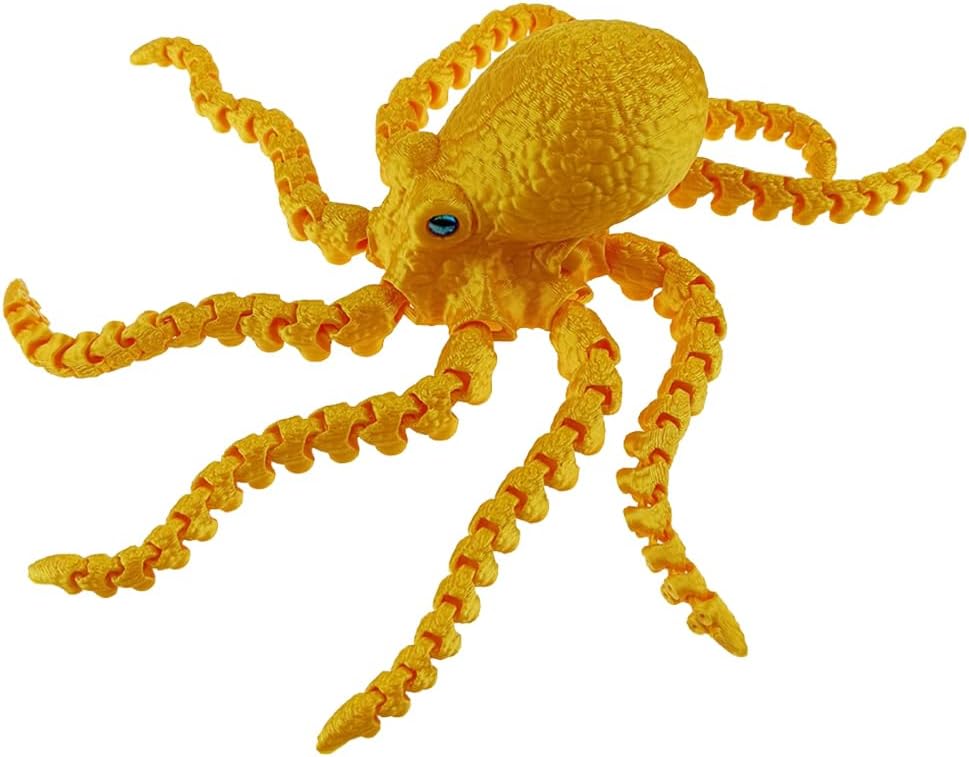 3D Printed Octopus Animals Toy Articulated Octopus Fidget Toy 3D Printed Gift Creative Ornament Articulated Octopus Toys Home Decor (Gold)