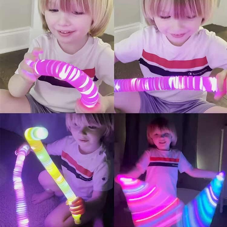 LED Light Up Pop Tubes Glow Sticks, Fidget Sensory Toys, Glow in The Dark Christmas Party Supplies Goodie Bag Stuffers for Boys Girls Birthday Party Carnival Return Gifts (5pcs)