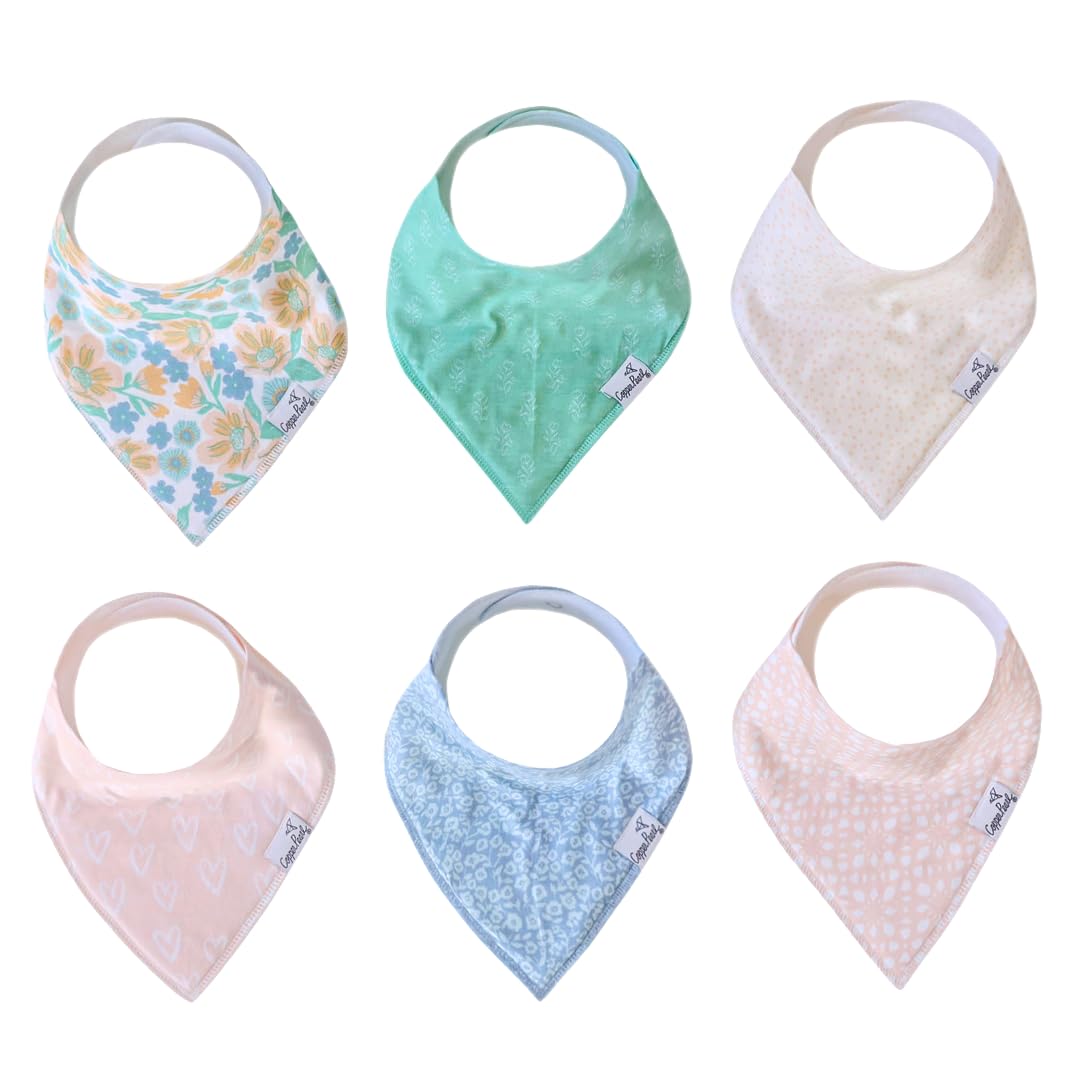 Copper Pearl 6 Pack Soft Cotton Baby Bibs for Drooling and Teething, Absorbent Drool Bibs for Baby Girl, Adjustable to Fit Newborns to Toddlers, Tons of Styles (Sophie Set)