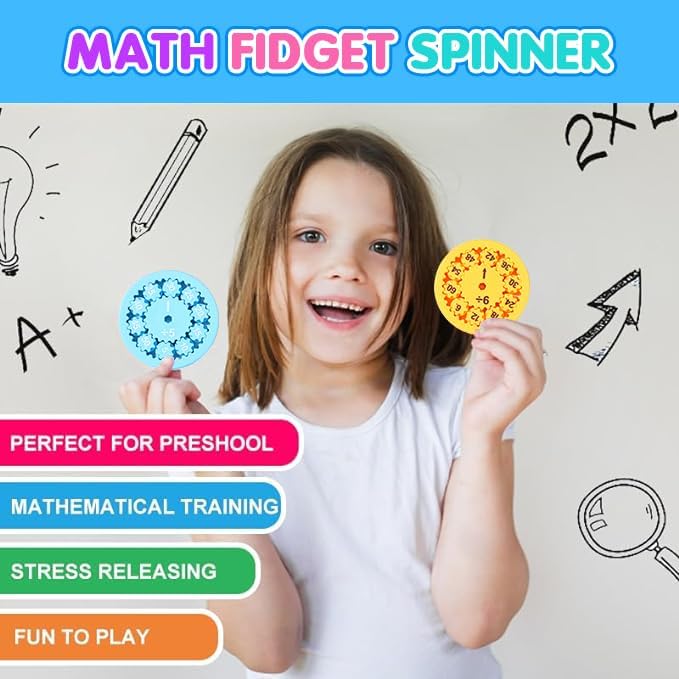 Math Fidget Spinners, Math Fidget Toy Multiplication for Kids, Math Facts Fidget Spinners, Learning Multiplication and Division Education Toys for Kids, Math Game for Home School Classroom Prizes