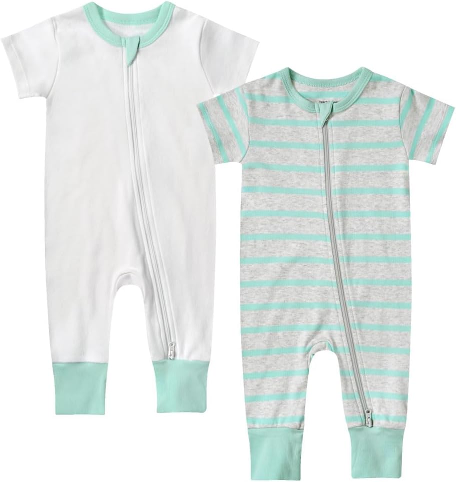 Teach Leanbh Toddler Baby Boys Girls 2-Pack Pajamas Cotton 2 Way Zipper Short Sleeve Footless Romper Sleep and Play