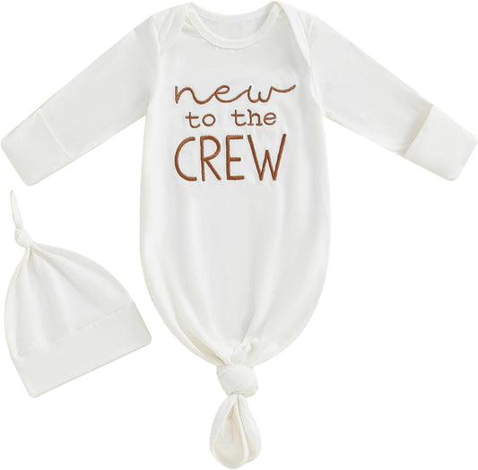 Newborn Boy Girl Coming Home Outfit Baby Infant Sleeper Gown Nightgown Outfits Cute Fall Winter Pajamas and Hat