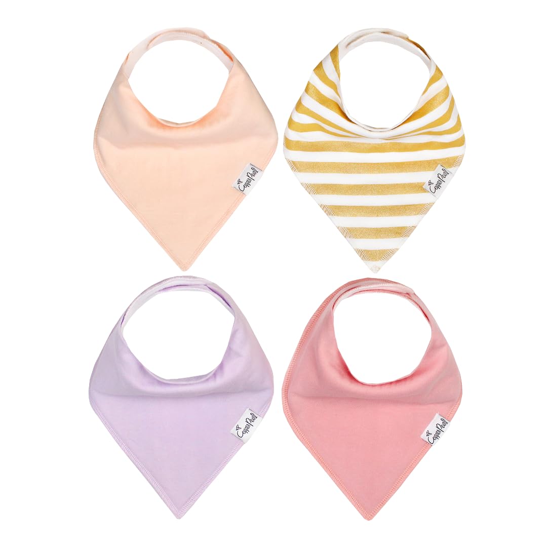 Copper Pearl 4 Pack Soft Cotton Baby Bibs for Drooling and Teething, Absorbent Drool Bibs for Baby Girl and Boy, Adjustable to Fit Newborns to Toddlers, Tons of Styles (Sweetheart)