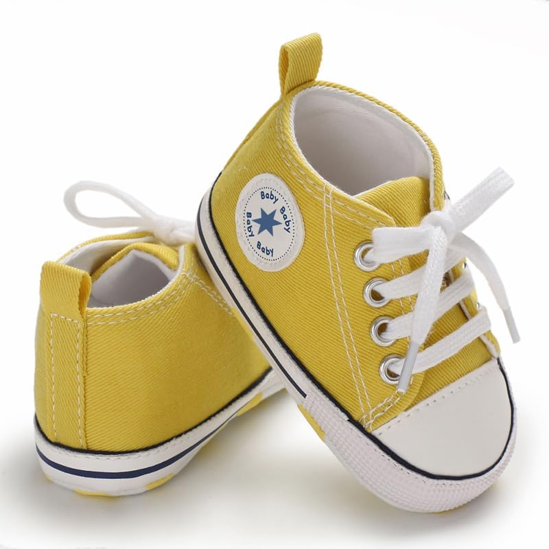 Unisex Baby Girls Boys Canvas High-top Shoes, Newborn Infant Anti-Slip Soft Sole Frist Walking Breathable Sneakers