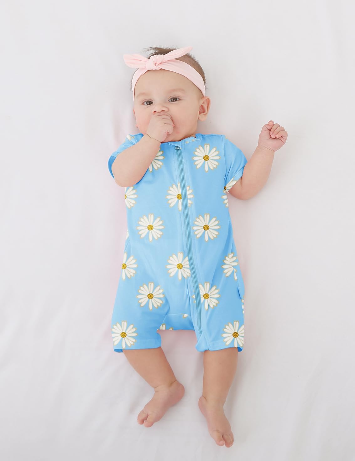 Jimonda Baby Rompers Cotton Baby Boys Baby Girls Short Sleeve Sleepers Pjs Two Way Zipper One-piece Neutral Sleep and Play
