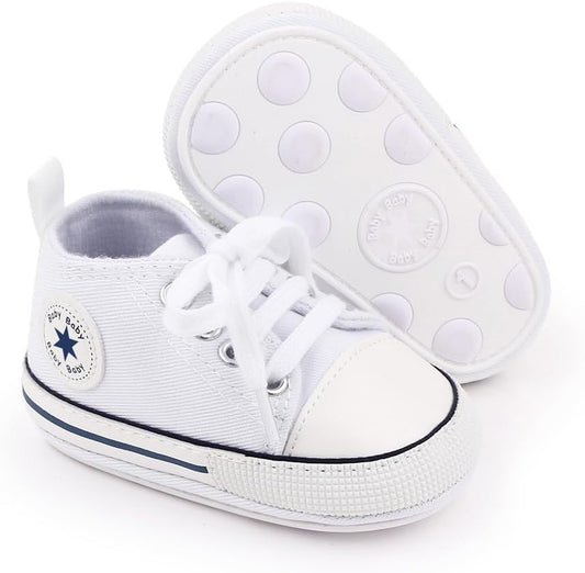 Unisex Baby Girls Boys Canvas High-top Shoes, Newborn Infant Anti-Slip Soft Sole Frist Walking Breathable Sneakers