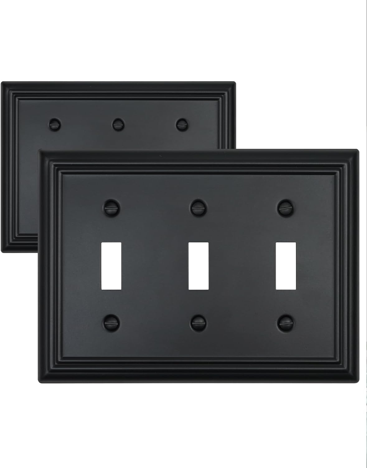 2-Pack Triple Toggle Wall Plates, Black Light Switch Covers, Decorative Switch Plate Covers, Durable Metal, 6.77''*4.88'', Midsize