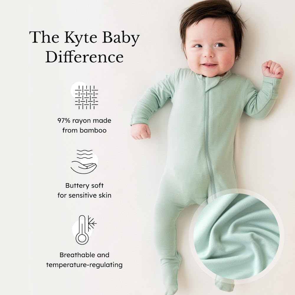 KYTE BABY Unisex Zipper Closure Footies, Rayon Made From Bamboo, 0-24 Months