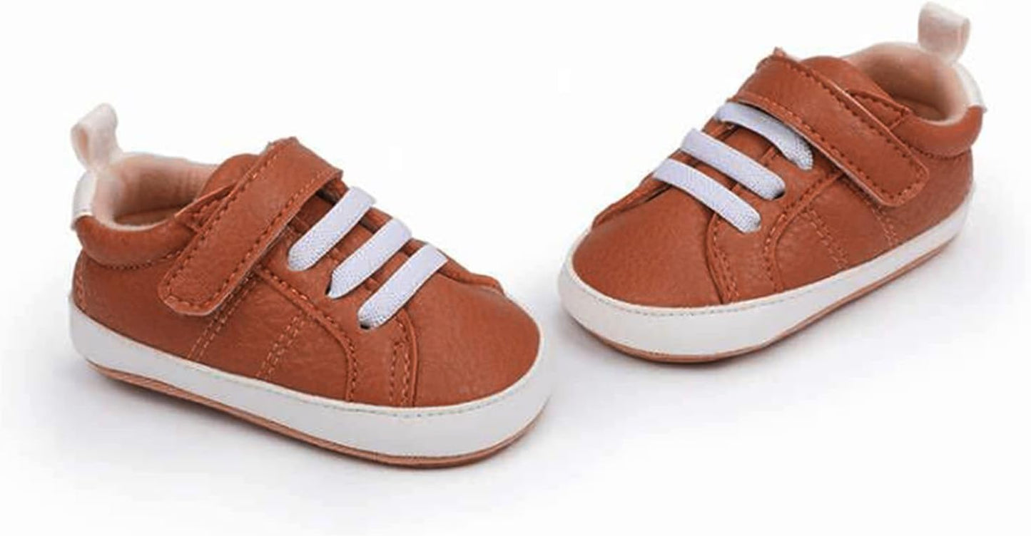 SOFMUO Baby Boys Girls High Top Ankle PU Leather Sneakers Soft Rubber Sole Infant Moccasins Newborn Oxford Loafers Anti-Slip Toddler Wedding Uniform Dress Shoes