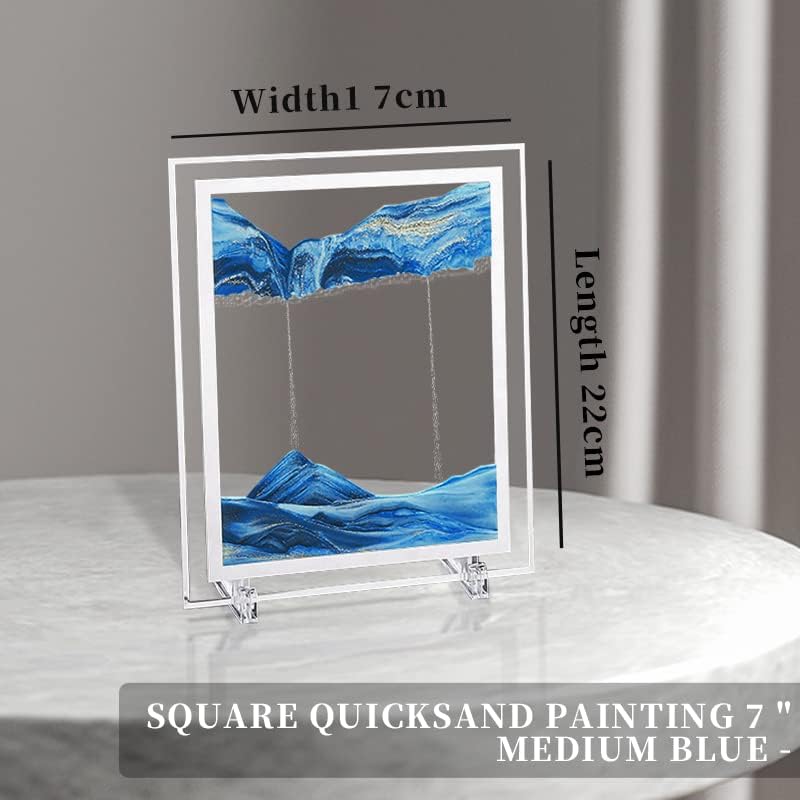 Moving Sand Art Picture 3D Deep Sea Sandscapes Sand Art Liquid Motion Bubbler Timer for Adult Kid Desktop Art Toys for Home Decor and Office(Square+Blue+7In)