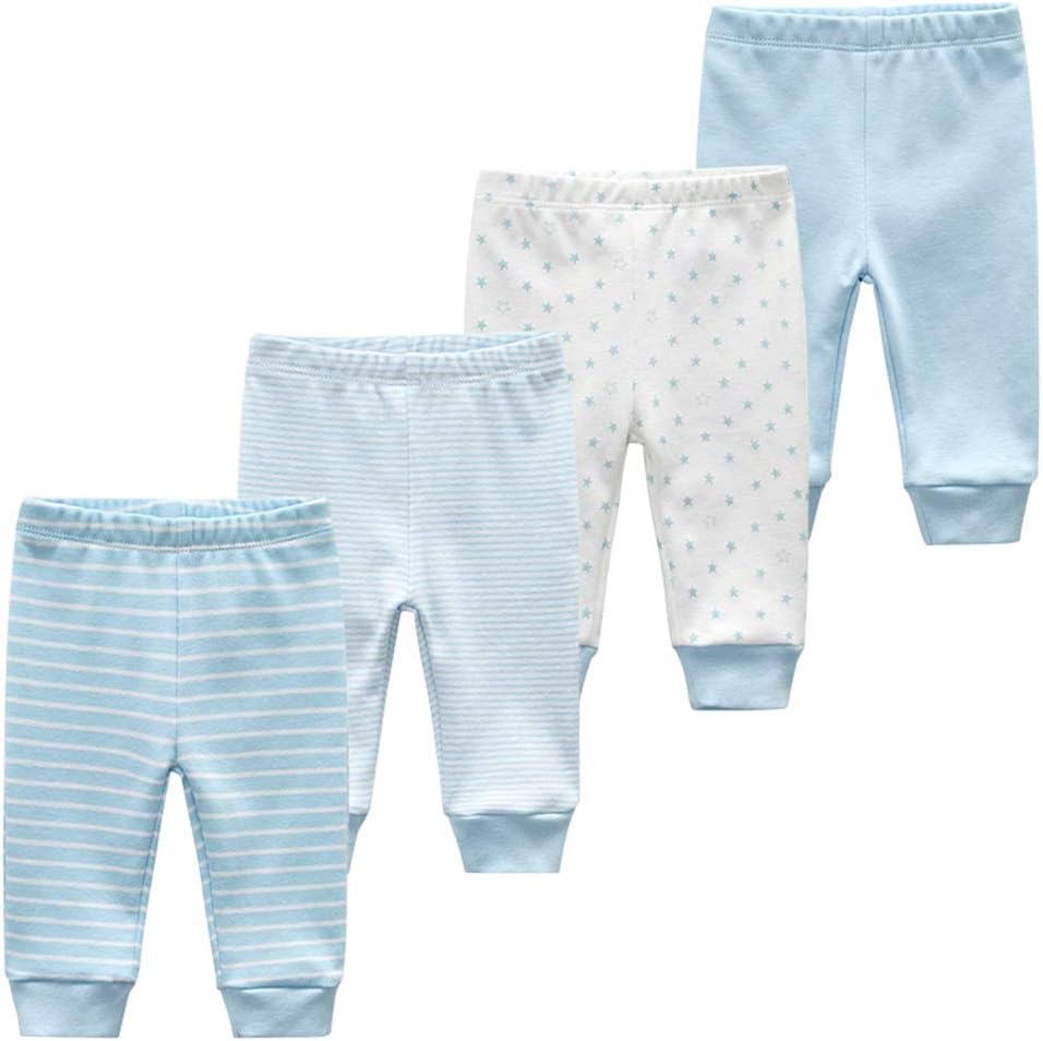 Unisex Newborn Baby Cotton 4-Pack Pants Embroidery Pringting Casual Leggings 0-24 Months for Boys and Girls