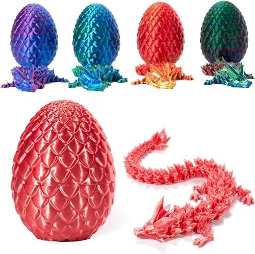 3D Printed Dragon in Egg, Full Articulated Dragon Crystal Dragon with Dragon Egg， Home Office Decor Executive Desk Toys, Adults Fidget Toys for Autism ADHD，3D Printed Gift