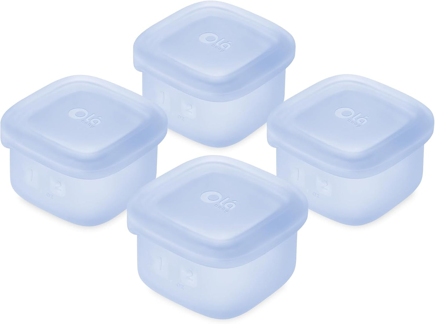 Olababy Clear Sense Silicone Storage Containers 4pk for Baby Food, Snacks, Formula, Puree, Sauce & More | Micro Plastic & BPA-Free | Daycare Essentials for Toddlers and Kids (Blueberry, 2 oz / 60 ml)