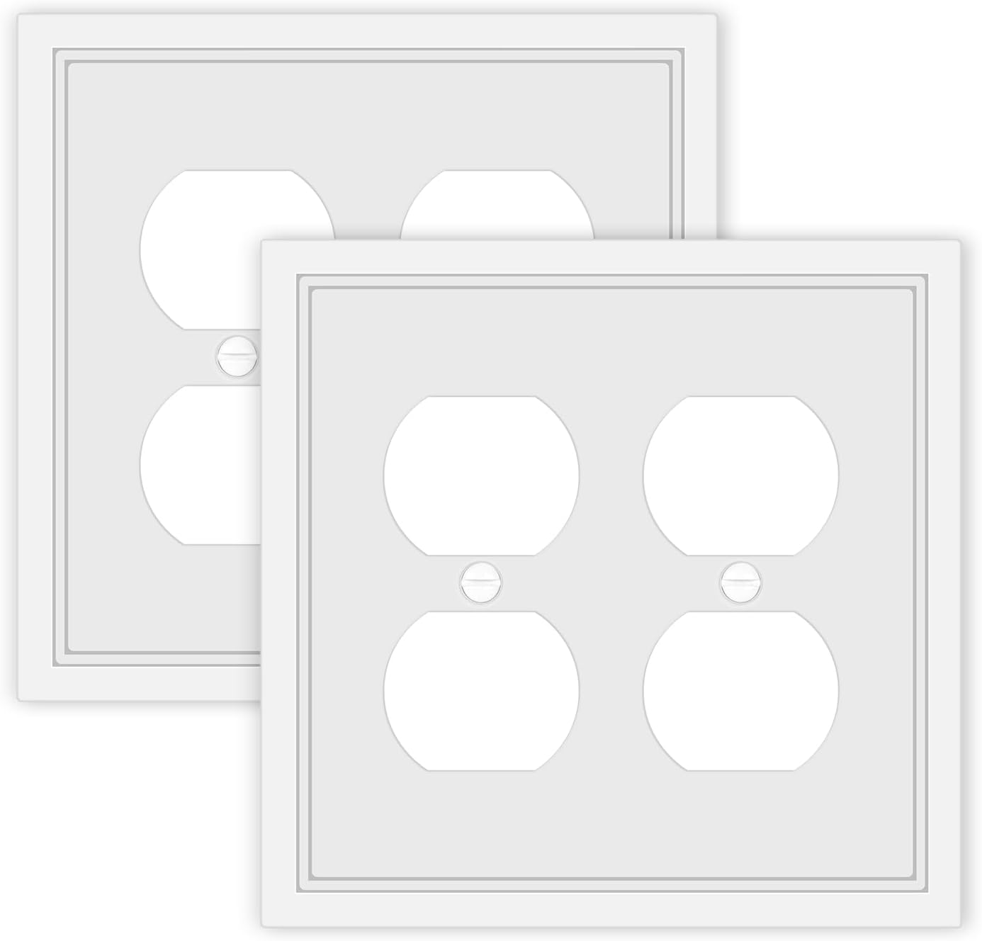 Double Duplex Outlet Cover Wall Plate White Classic Decorative Duplex Receptacle Cover Electrical Switch Plates and Outlet Covers 2-Gang Wall Plates, 2 Pack