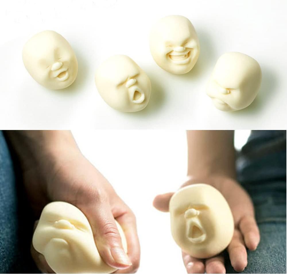 Anxiety Stress Release Fun Toys,Emotion Balls Fidget Toys for Pressures Relief Kneading Toys for All Age,Kids and Adults,Weird Face Bizarre Squeeze Toys. (White, Yawn)
