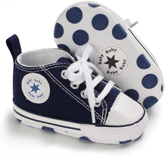 Unisex Baby Girls Boys Canvas High-top Shoes, Newborn Infant Anti-Slip Soft Sole Frist Walking Breathable Sneakers