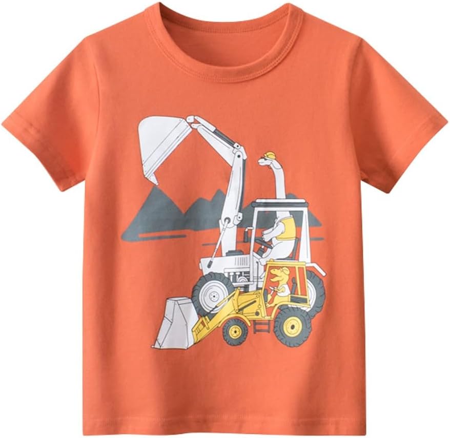 Boys' 4-Pack Excavator Short Sleeve Crewneck T-Shirts Top Tee Size 2-7 Years Toddler Boys' Value Pack Cotton T-Shirt