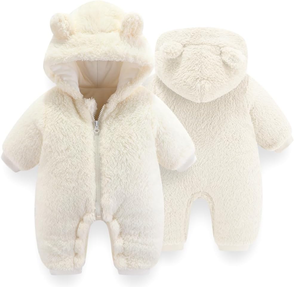 UVIPC Baby Newborn Bear Outfit Fleece Snowsuit Winter Clothes Hooded Jumpsuit Romper for Baby boy girl