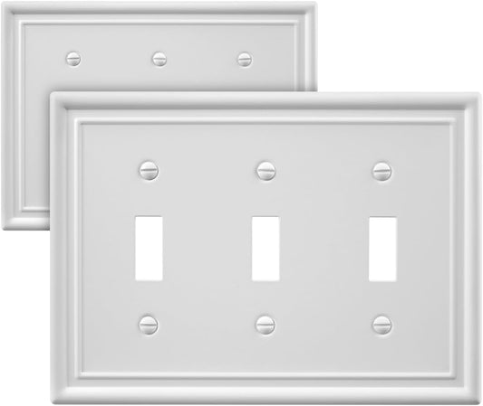 2-Pack Triple Toggle Light Switch Cover Plate, Metal Switch Plate Covers, Off White Wall Plate, 6.77''*4.88'', Midsize