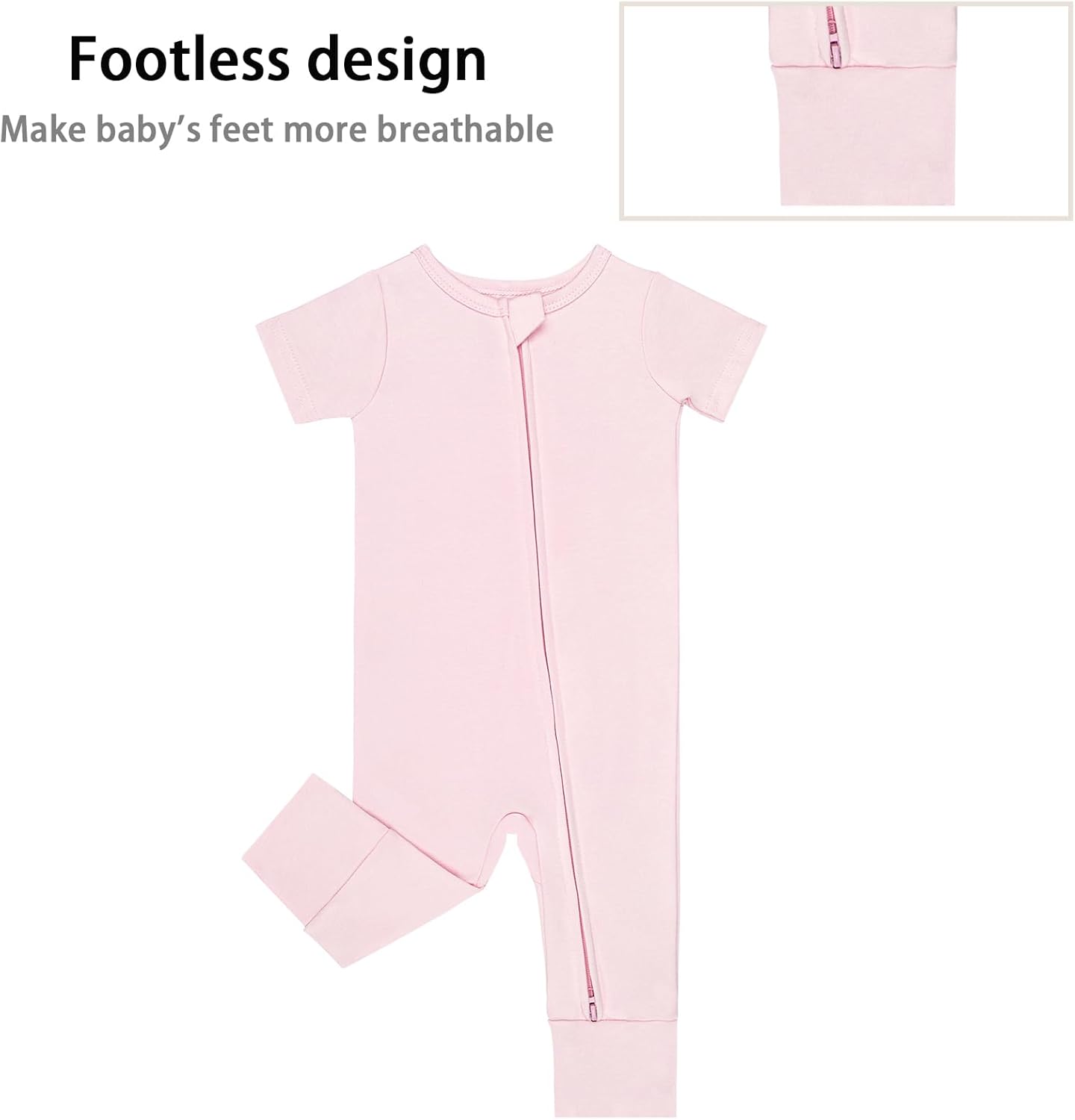 GUISBY Footless Short Sleeve Baby Pajamas with Zipper Cotton Infant Sleepwear