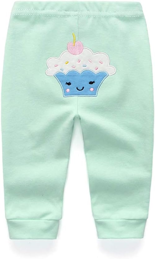 Unisex Newborn Baby Cotton 4-Pack Pants Embroidery Pringting Casual Leggings 0-24 Months for Boys and Girls