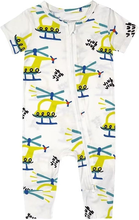 Teach Leanbh Toddler Unisex Baby Bamboo Viscose Pajamas 2 Way Zipper Short Sleeve Footless Romper Jumpsuit Sleep and Play
