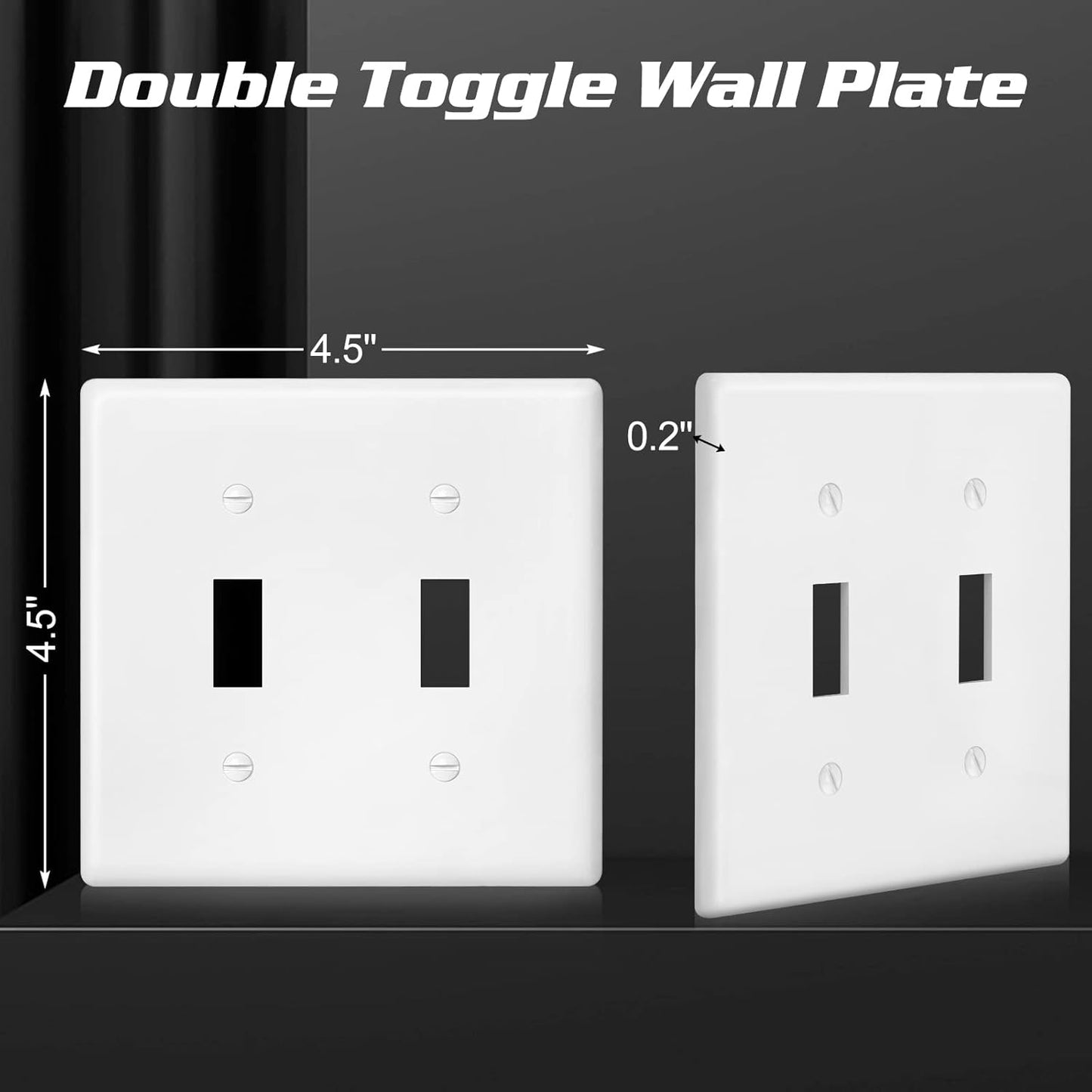 Decorator Wall Plate Double Toggle Light Switch Plate Outlet Cover,Unbreakable Polycarbonate Thermoplastic, White (10-Pack, Double Toggle-White)