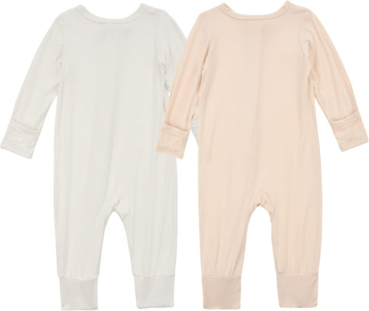 Aablexema Baby Footless Pajamas Zipper with Mitten, Rayon from Bamboo, Infant Long Sleeve Romper Pjs