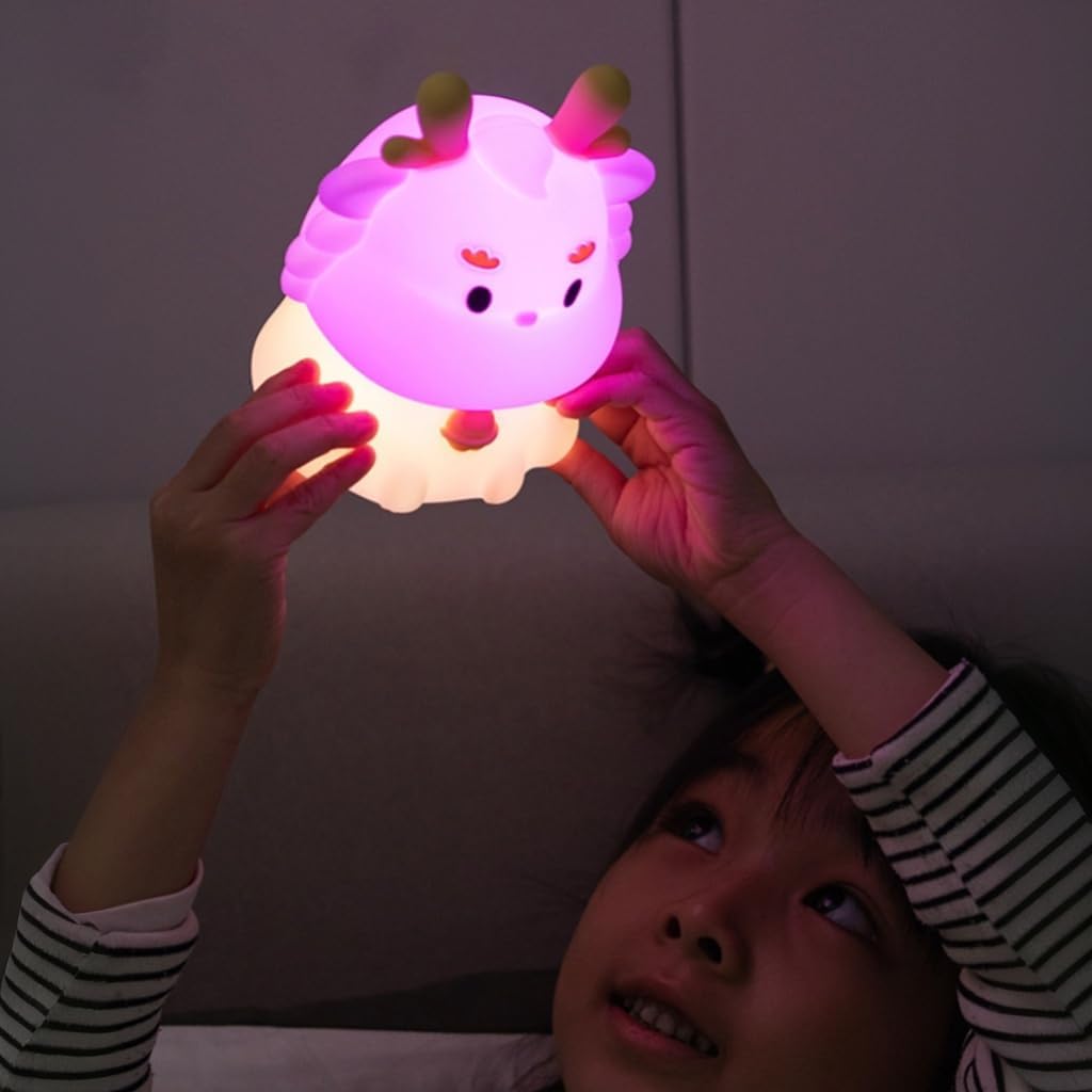 Night Light for Kids, 7 Color Changing BPA-Free Silicone Lamp with Touch Control, Eye Protection, Rechargeable Battery, Soft & Safe Nursery Lamp for Boys & Girls (Dragon)