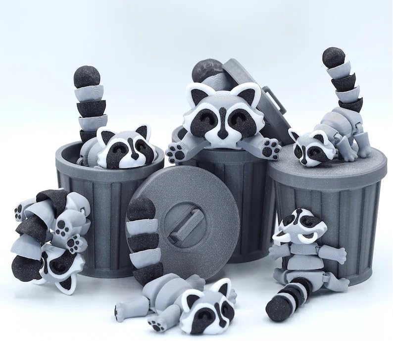 Articulated Racoon with Trash Can 3D Printed Racoon Trashcan Raccoon Raccoon Toy Articulated Racoon Fidget Toy for Kids (Raccoon with CAN)
