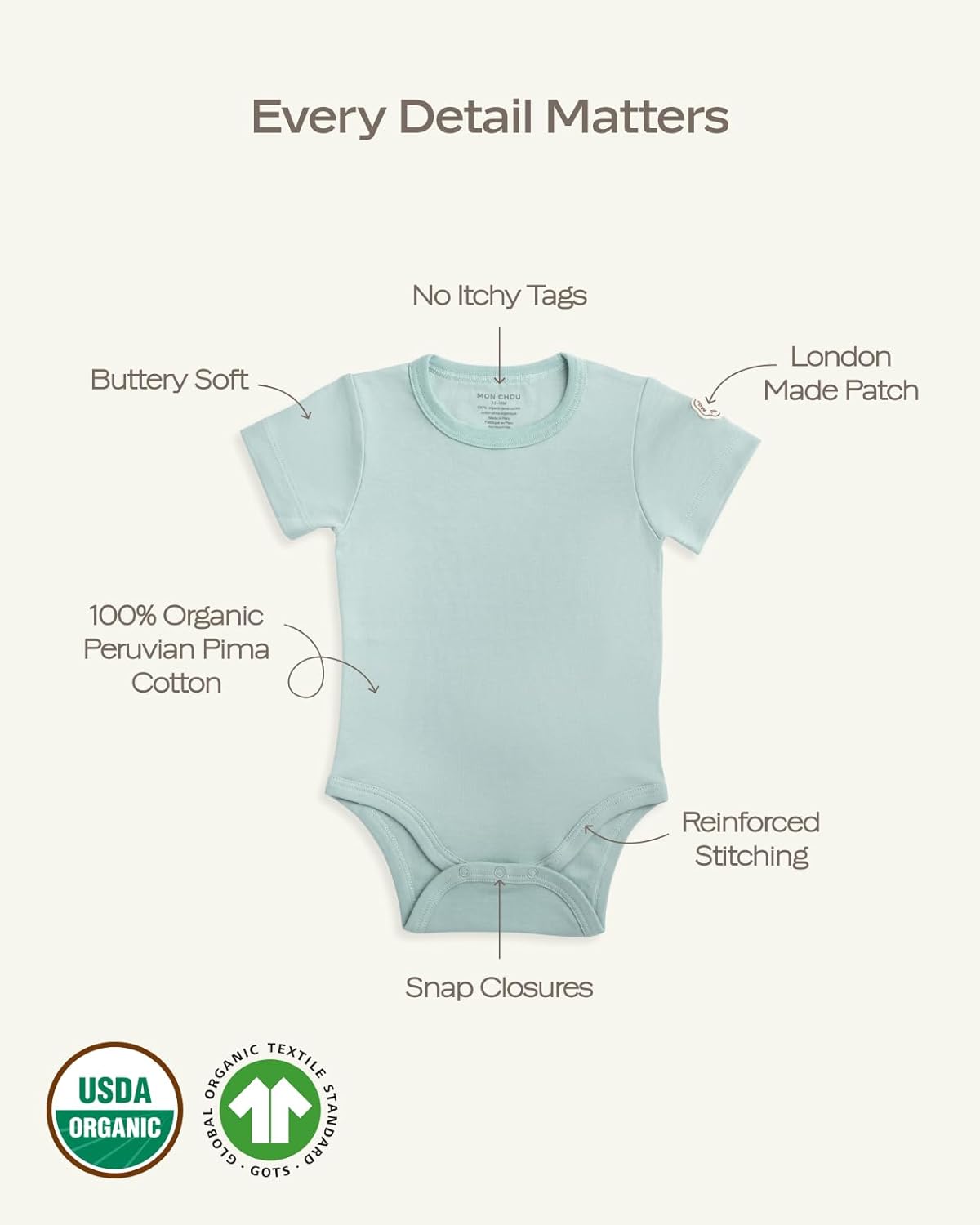 MON CHOU Premium Short Sleeve Bodysuit - Luxuriously Soft, 100% Pima Cotton Baby Bodysuit - Organic Cotton Baby Clothes