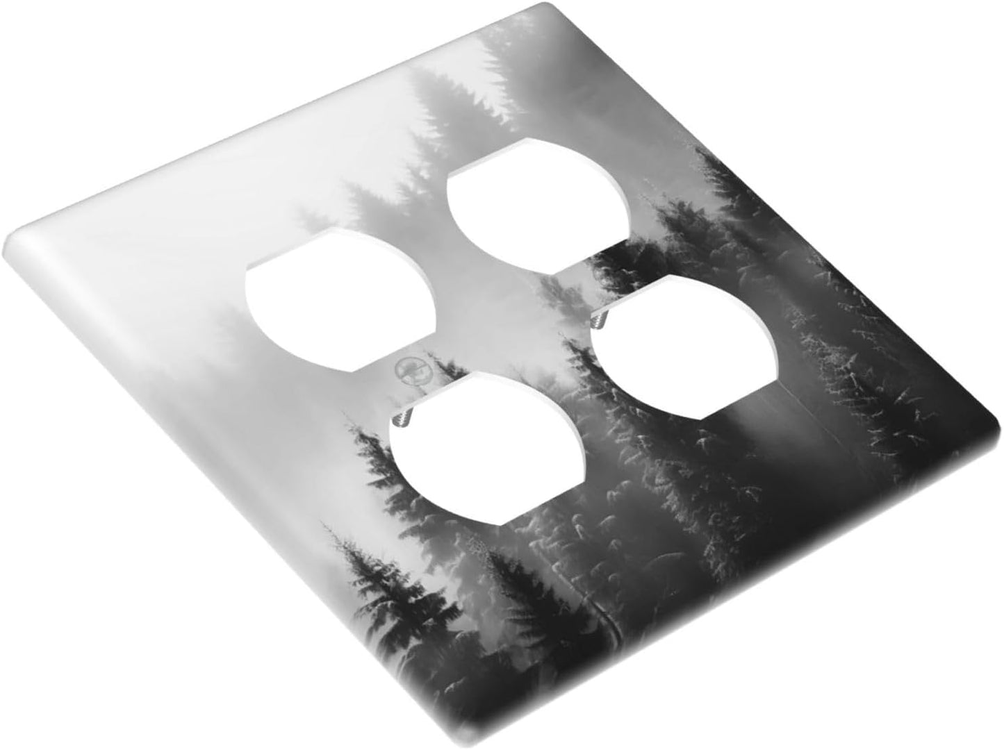 Foggy Forest Natural Scenery Retro Tree Pine Outlet Covers 2 Gang Double Duplex Decorative Light Switch Covers Electrical Wallplates Socket Faceplate for Bed Room Living Room Decor