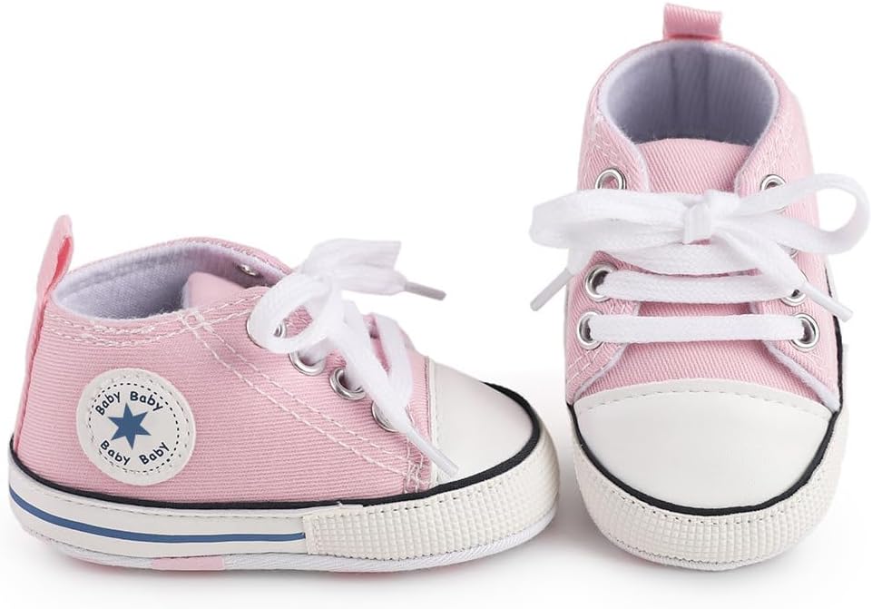 Unisex Baby Girls Boys Canvas High-top Shoes, Newborn Infant Anti-Slip Soft Sole Frist Walking Breathable Sneakers
