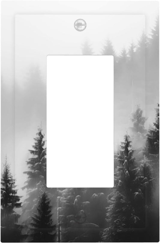 Foggy Forest Natural Scenery Retro Tree Pine Decorative Outlet Covers 1 Gang Single Rocker Light Switch Cover Plate Wall Plates GFCI Faceplate for Bed Room Living Room Decor