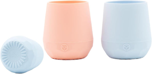WeeSprout Silicone Baby Training Cups - Set of 2 Soft Silicone Cups - 2 oz Open Cup for Baby 6+ Months - Non-Slip Grip, Weighted Base - Gentle on Gums & Teeth (Pastel Blue & Pastel Coral)