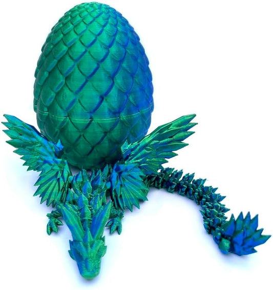 3D Printed Dragon Egg, 12inch Dragon Fidget Toys with Wings Easter Basket Stuffers Executive Desk Toys Crystal Dragon for Autism/ADHD Home Office Decor