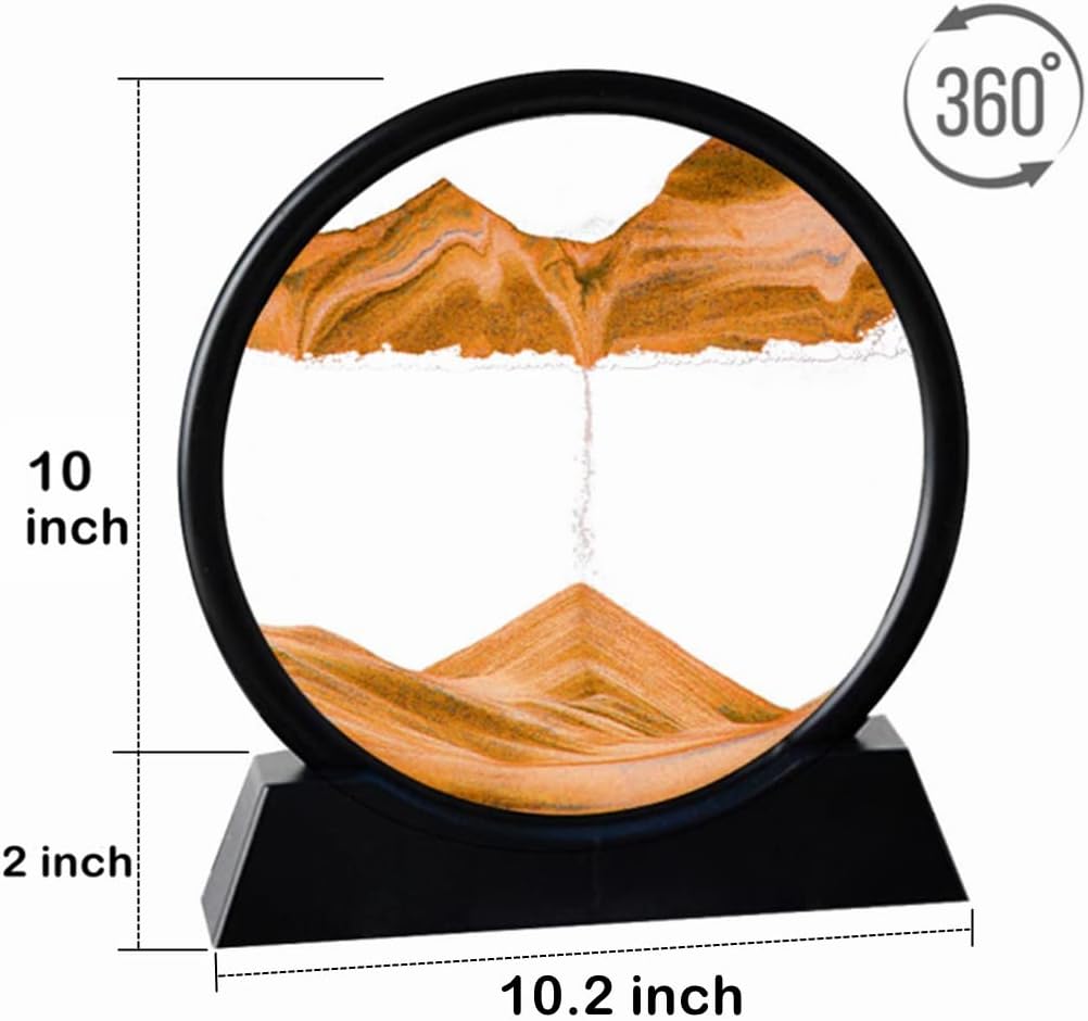 Moving Sand Art Picture,Liquid Motion 3D Sea Sandscape in Motion Display, Flowing Sand Frame Desktop Art Bookshelves Home Office Decoration (12 inch, Orange)