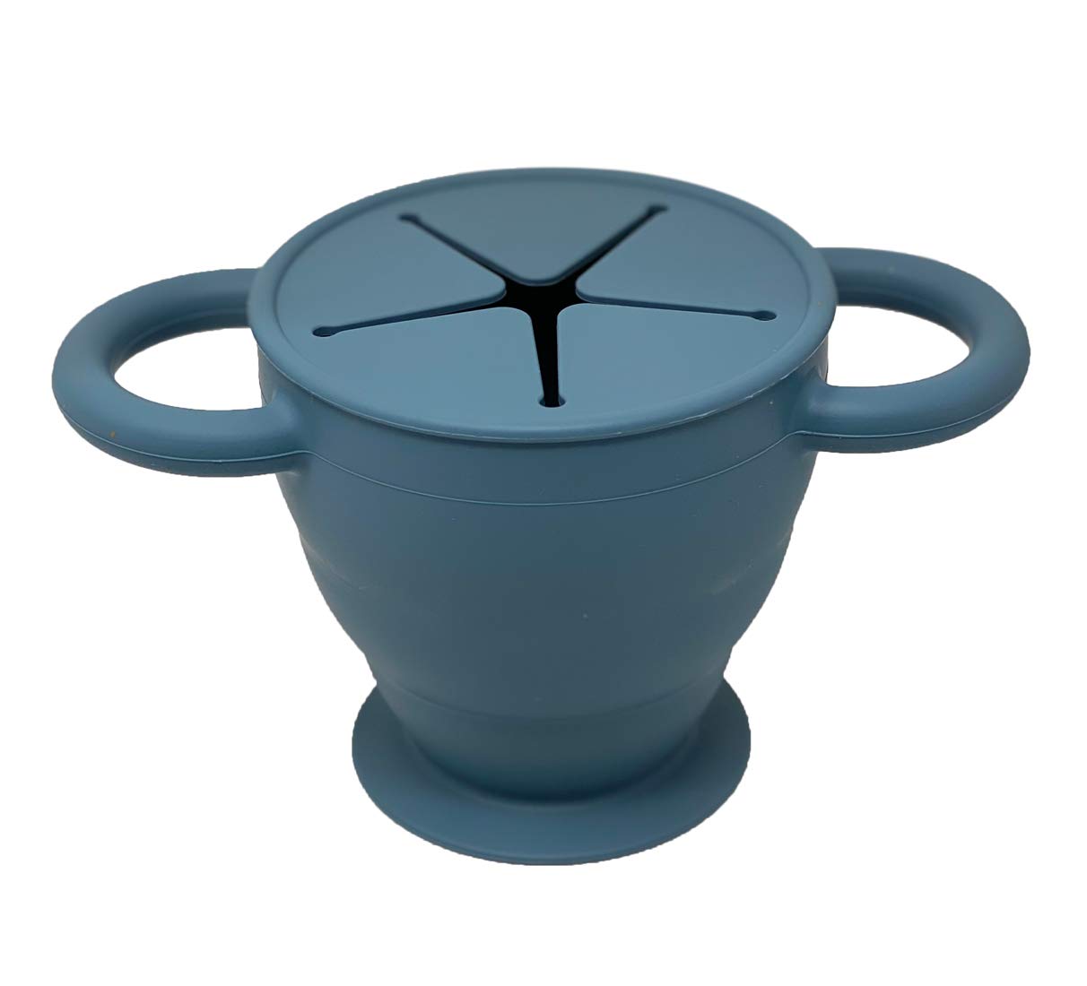 BraveJusticeKidsCo | Snack Attack II Snack Cup | Collapsible Silicone Snack Container | Toddler and Baby Snack Catcher Lid (Blue Steel)