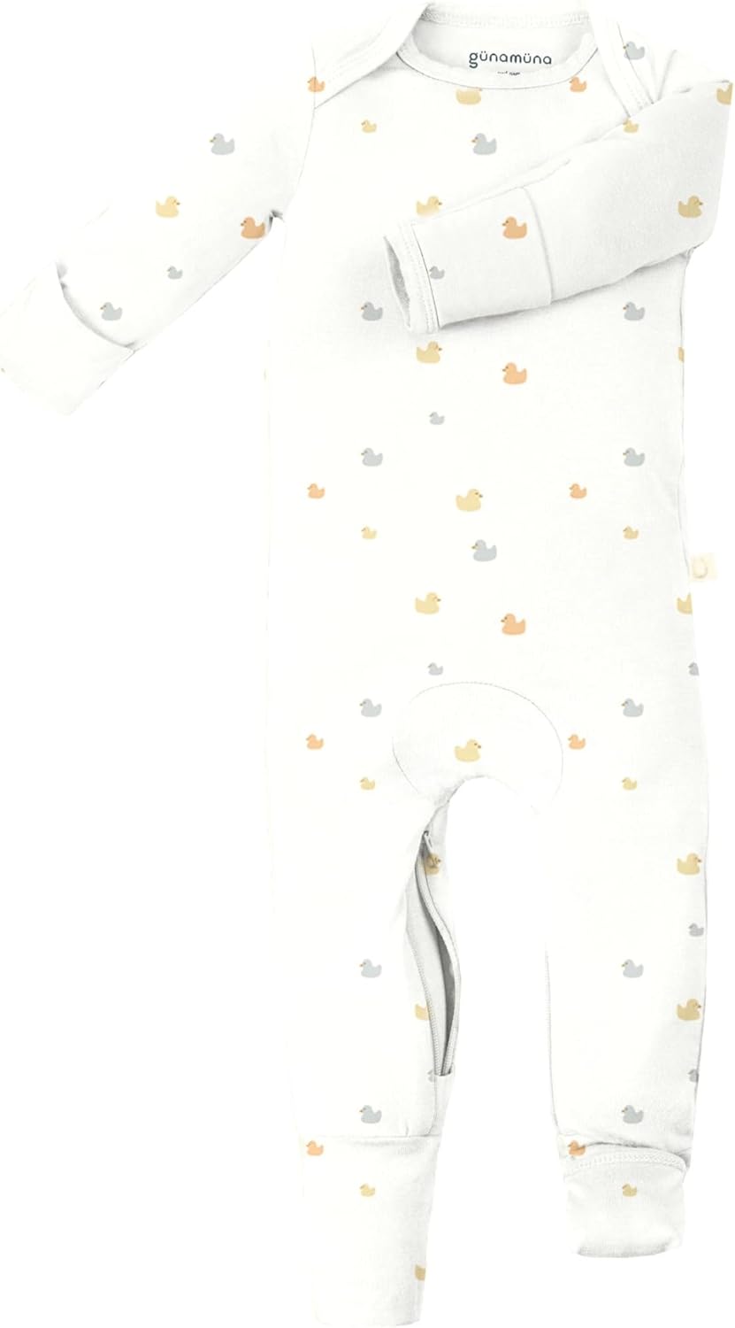 GUNAMUNA Unisex Baby Toddler Ultra-Soft Convertible Pajama, Footie or Romper Sleeper with Diaper Zipper, Newborn to 24 Months