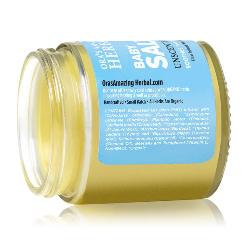 Baby Salve, Diaper Balm Ointment, Drool Rash Prevention, Natural Diaper Cream, Calendula Thyme Burdock Cream, Baby Eczema Acne and Rash Treatment, 4 oz, Ora’s Amazing Herbal