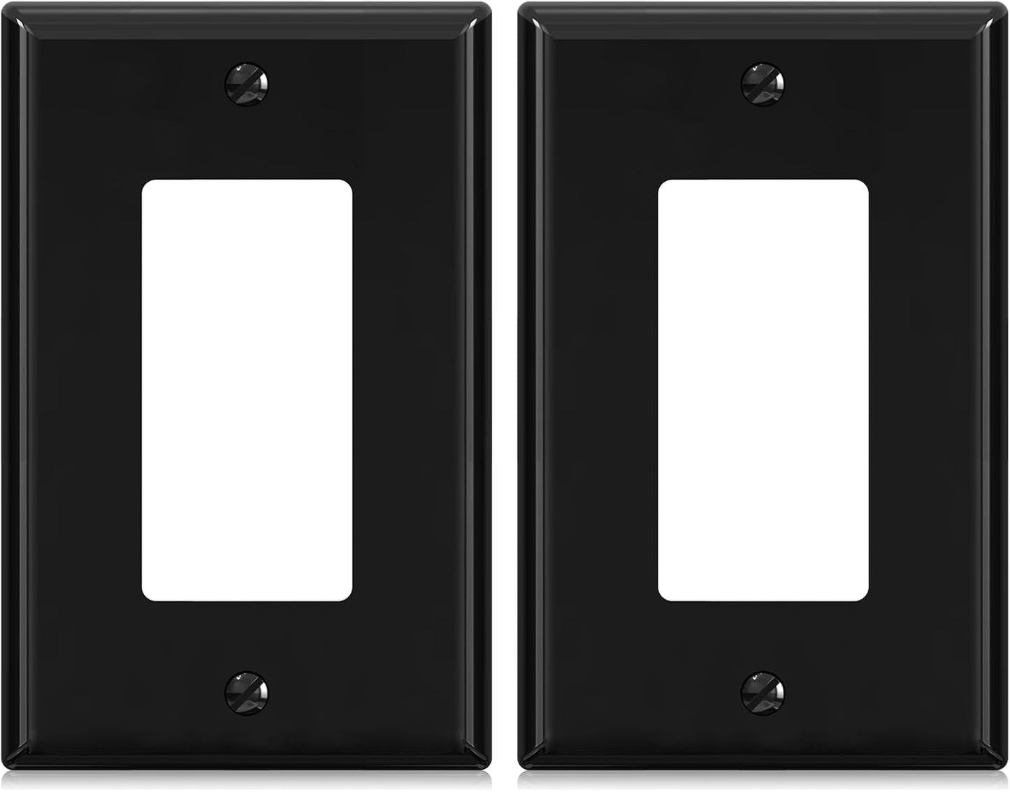 ELEGRP Decorative Receptacle Wall Plate, 1-Gang Mid Size Decorator Covers, Unbreakable Polycarbonate Faceplates for Decorator Device, UL Listed, Screws Included (2 Pack, Glossy Black)