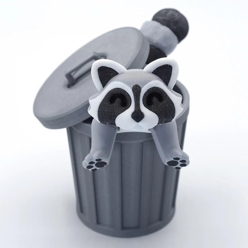 Articulated Racoon with Trash Can 3D Printed Racoon Trashcan Raccoon Raccoon Toy Articulated Racoon Fidget Toy for Kids (Raccoon with CAN)