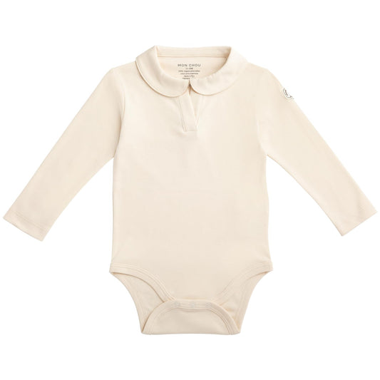 MON CHOU Premium Long Sleeve Bodysuit - Luxuriously Soft, 100% Pima Cotton Baby Bodysuit with Collar - Organic Cotton Baby Clothes (Ivory, 18-24 Months)