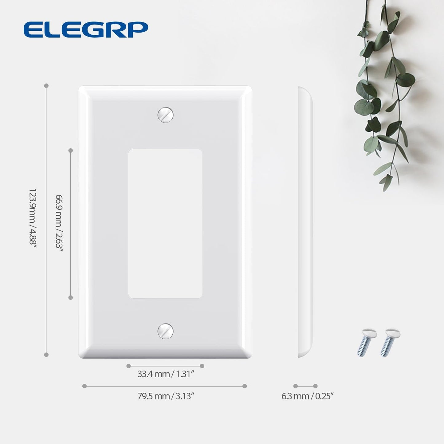 ELEGRP Decorative Receptacle Wall Plate, 1-Gang Mid Size Decorator Covers, Unbreakable Polycarbonate Faceplates for Decorator Device, UL Listed, Screws Included (10 Pack, Glossy White)