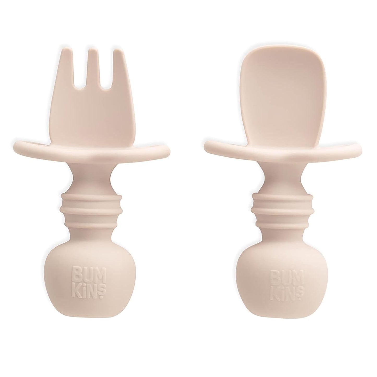 Bumkins Baby Utensils Set, Chewtensils Silicone Spoons for Dipping, Self-Feeding, Baby Led Weaning, Trainer Learning, First Stage Eating, Soft Practice Fork and Spoon, Babies 6 Months, Sand Beige