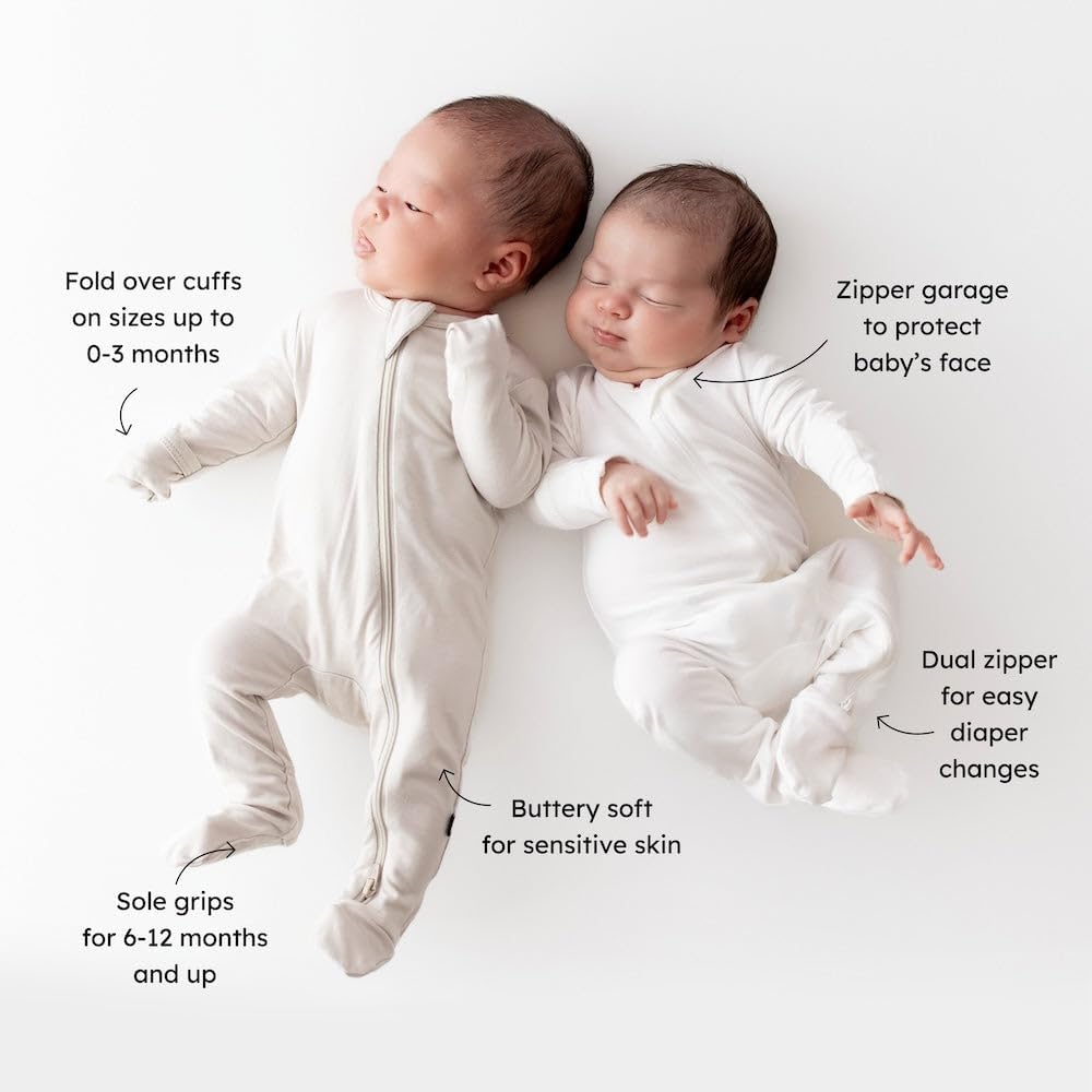 KYTE BABY Unisex Zipper Closure Footies, Rayon Made From Bamboo, 0-24 Months