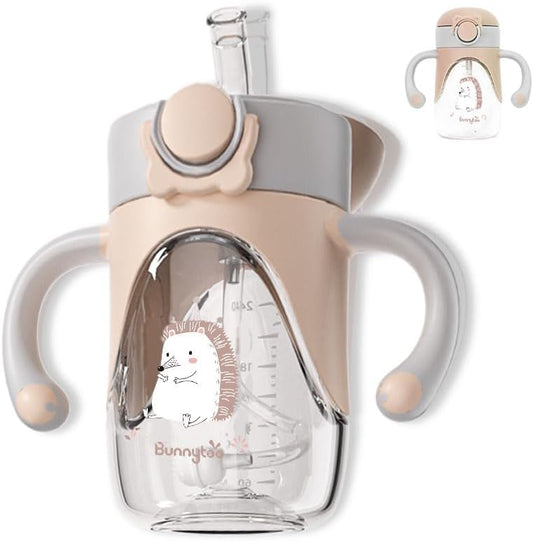 Bunnytoo Baby Sippy Cup with Weighted Straw for Infants 6-12 Months, 8oz Toddler Drinking with Handles, BPA-Free, Transition Trainer for 1+ Year Old (Apricot)
