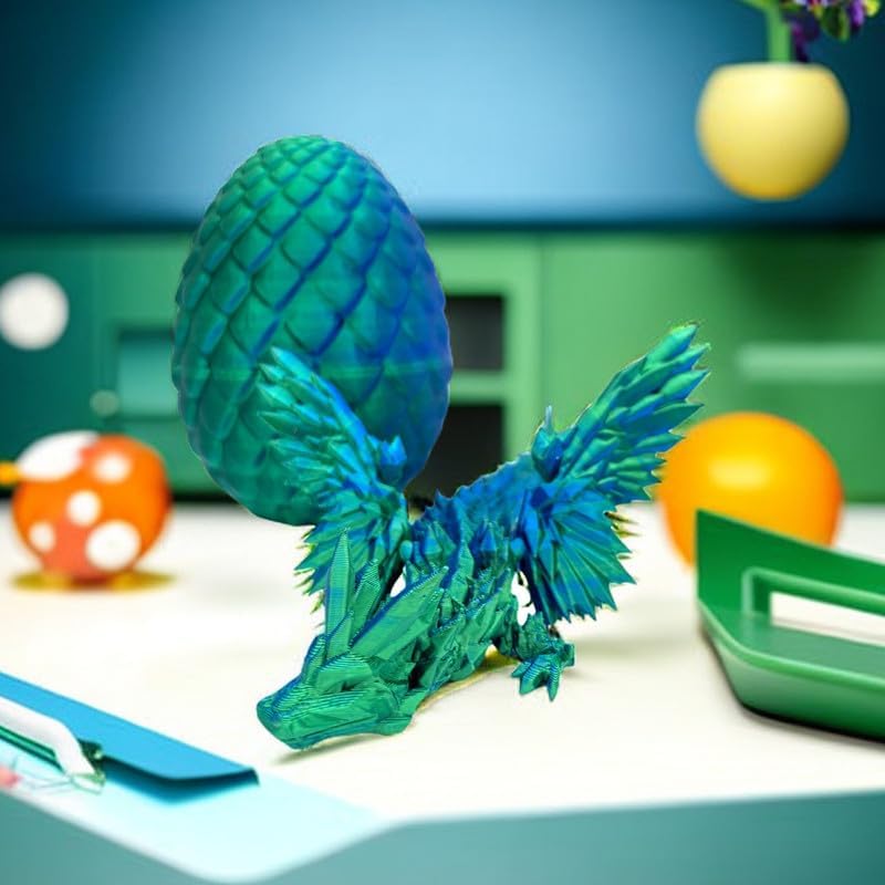 3D Printed Dragon Egg, 12inch Dragon Fidget Toys with Wings Easter Basket Stuffers Executive Desk Toys Crystal Dragon for Autism/ADHD Home Office Decor